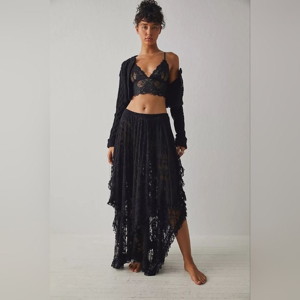 Free People Black Lace Midi Skirt Medium - Picture 3 of 8
